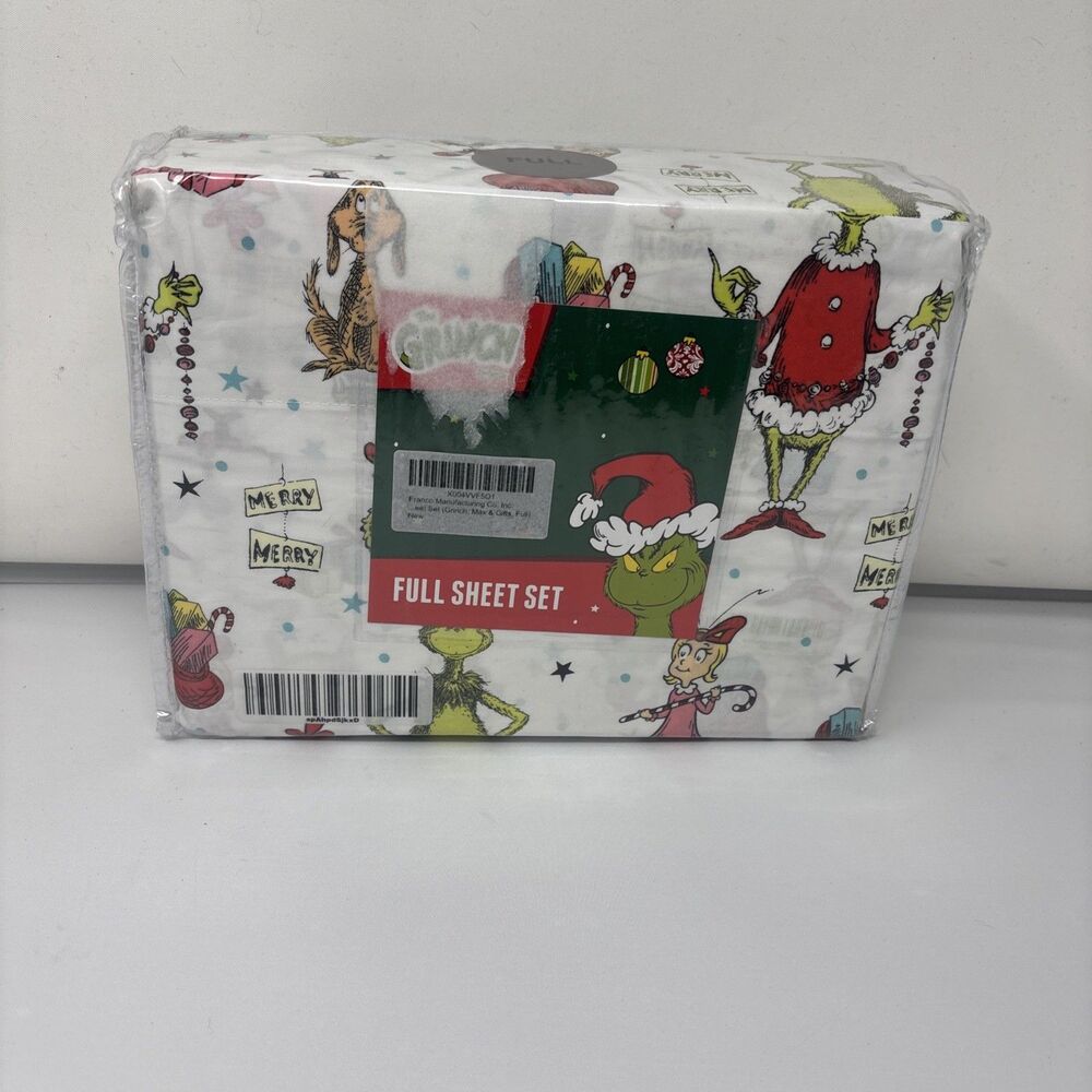 4 Pc Dr. Seuss The Grinch Full Size Cotton  Sheet Set Christmas Soft NWT